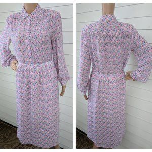 80s Print Blouse & Skirt Two Piece Purple Pink 12